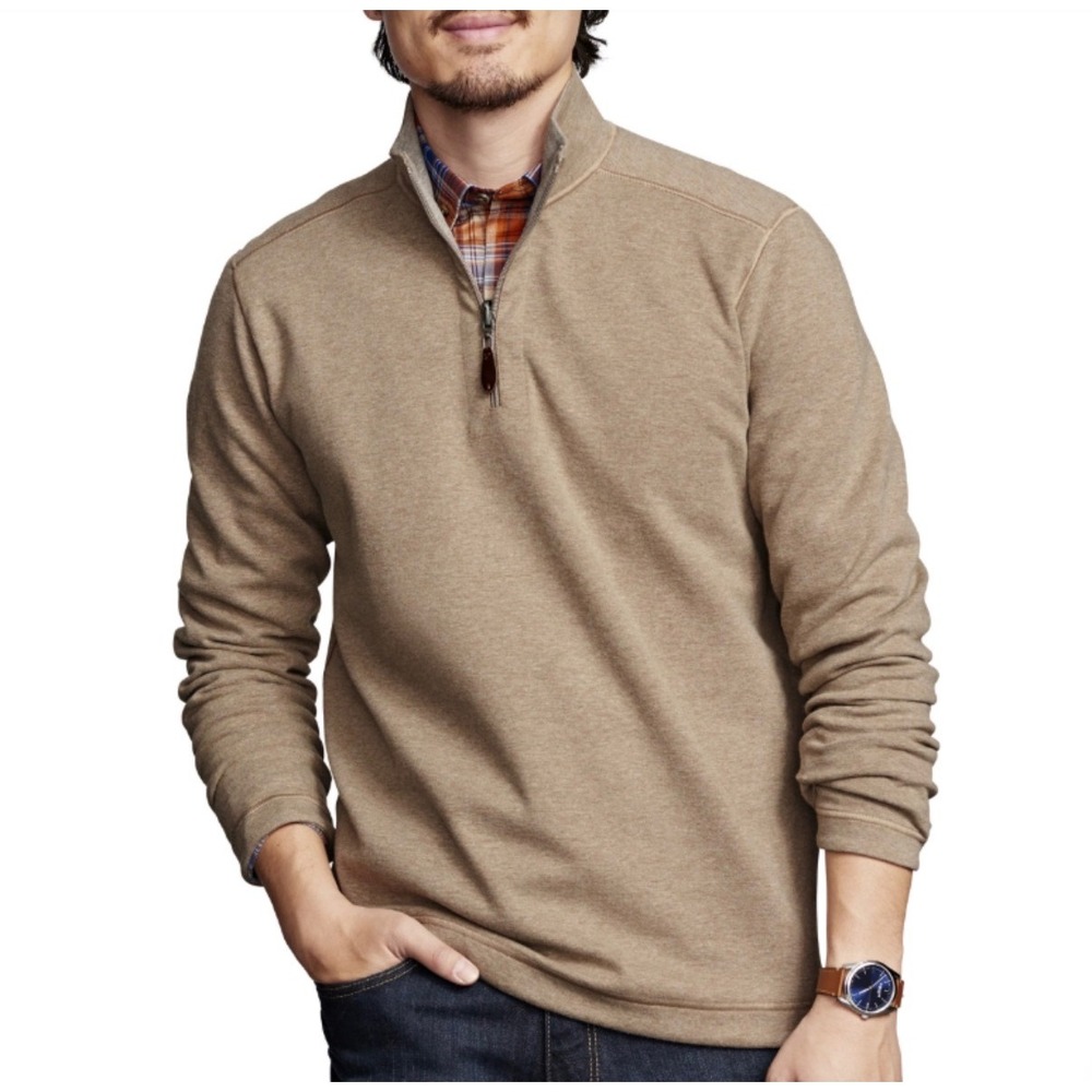 Johnston & Murphy Reversible Cotton Quarter Zip Pullover | Tan Grey | Gorpcore